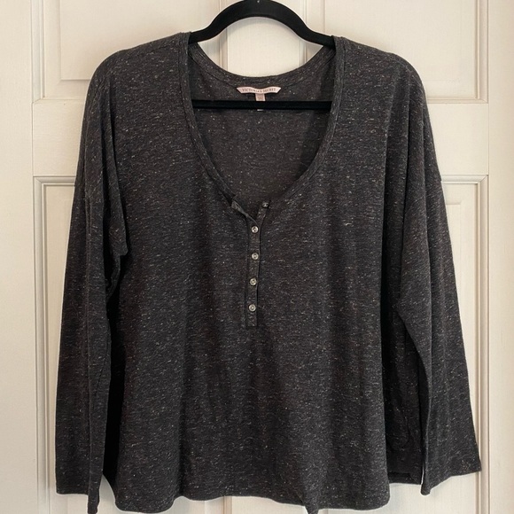 Victoria's Secret Tops - Victoria's Secret Sexy Black Heather V-Neck Quarter Button Down Top Lg Petite A